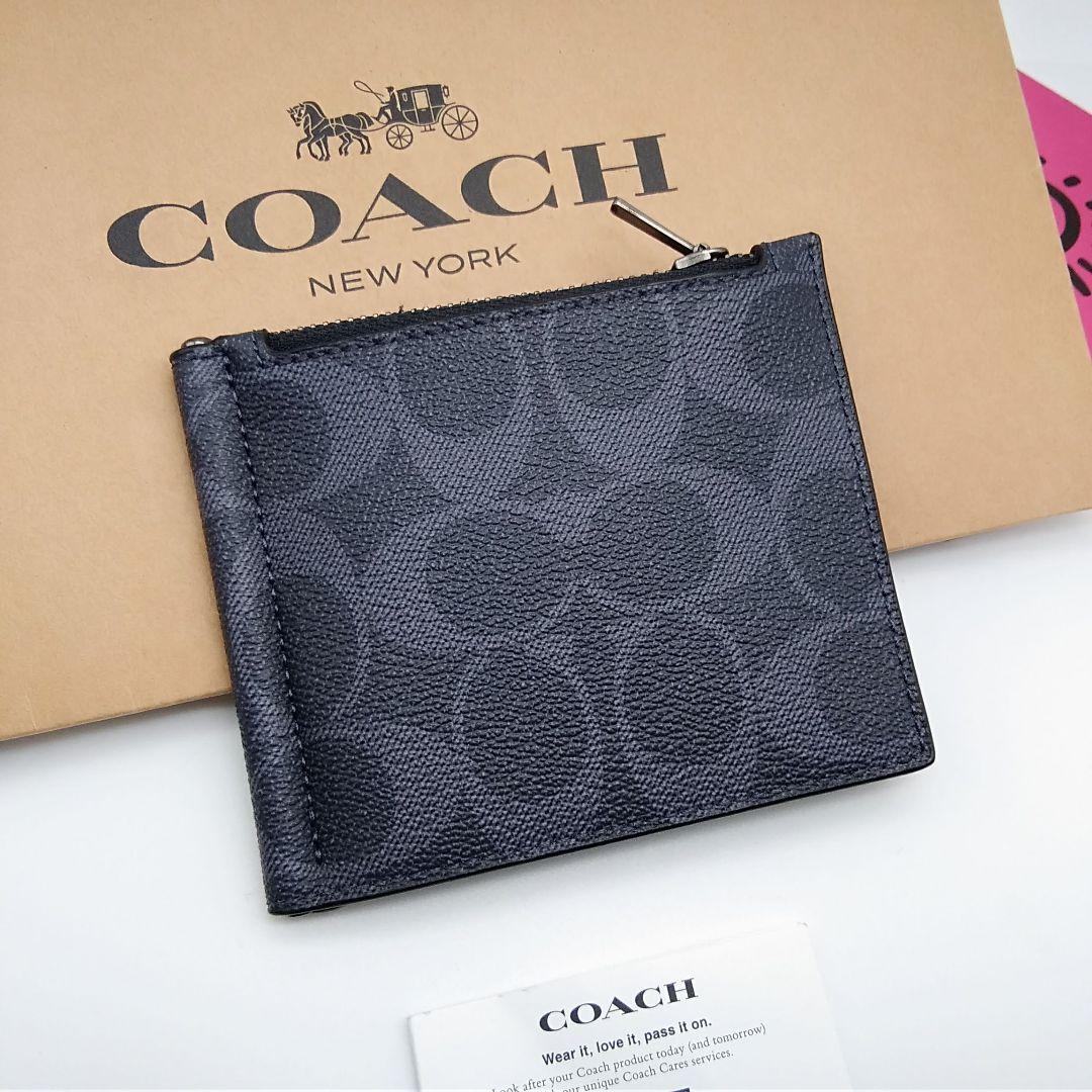 新品　COACH　マネークリップ　折り財布　メンズ　小銭入れ付き