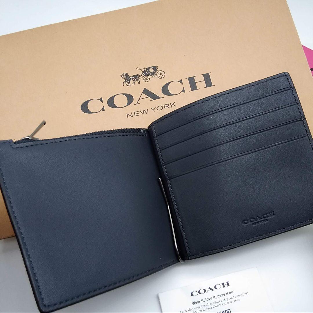 新品　COACH　マネークリップ　折り財布　メンズ　小銭入れ付き