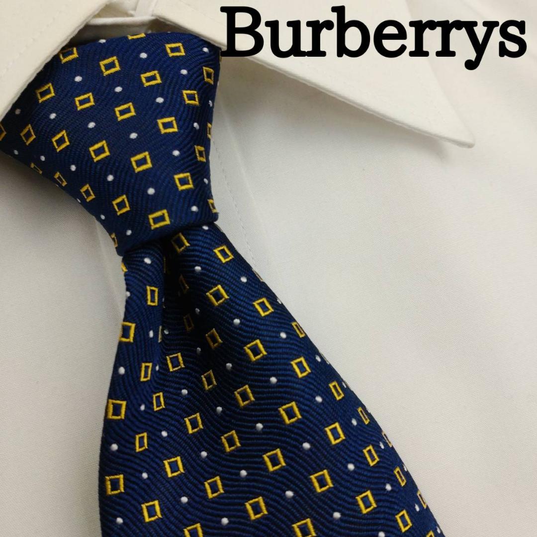 【タグ付き美品】 バーバリー 高級シルクネクタイ 総柄（ホースロゴ） ネイビー