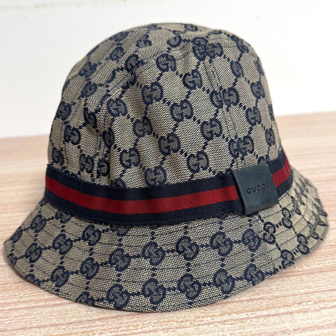 美品 GUCCI バケットハット GGキャンバス シェリーライン Lサイズ