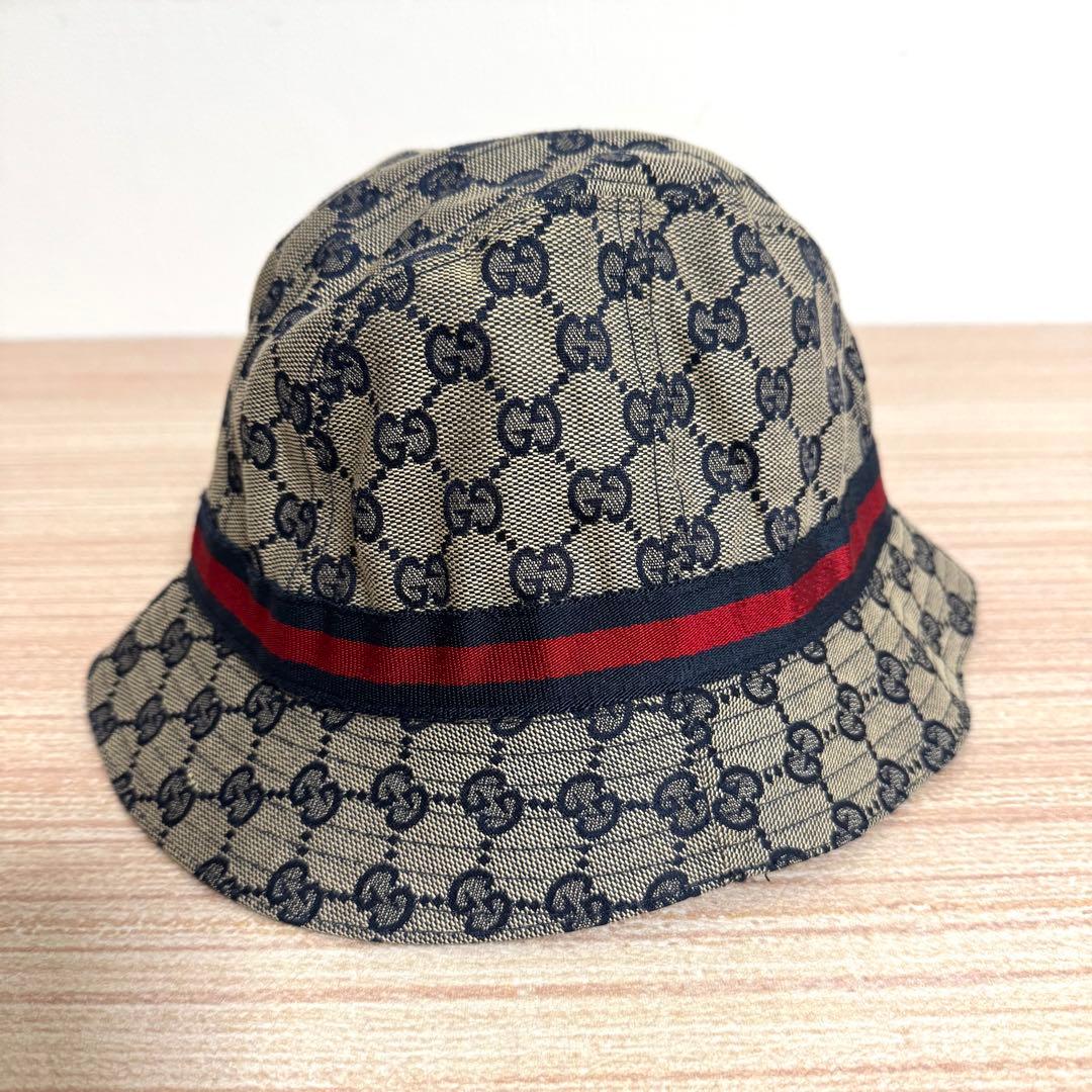 美品 GUCCI バケットハット GGキャンバス シェリーライン Lサイズ