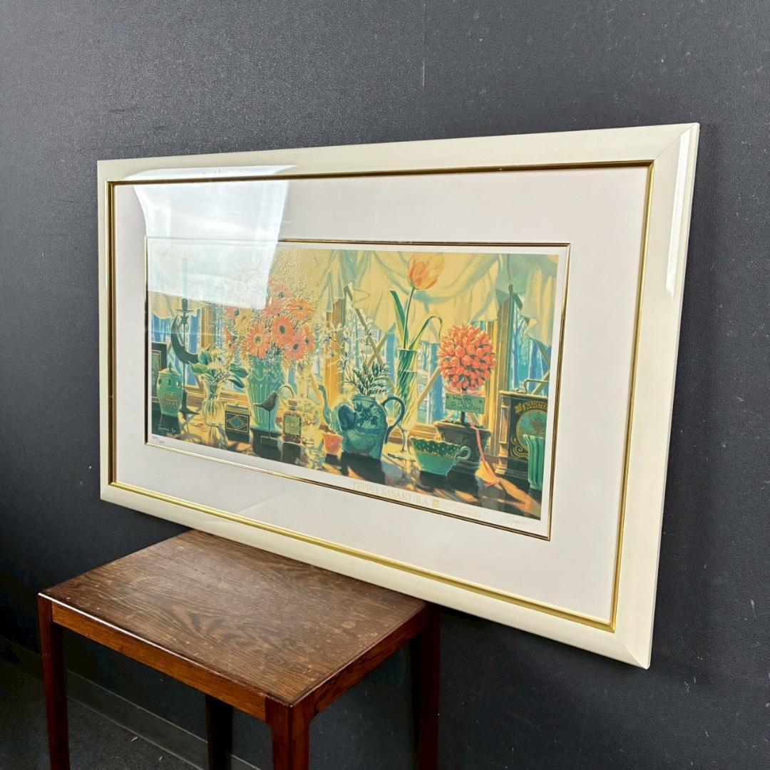 美品 笹倉鉄平「軽井沢の窓辺」シルクスクリーン 額縁入 人気作家 光の情景画家