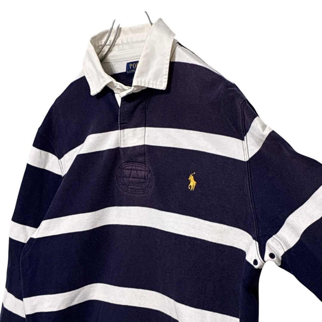 ポロラルフローレン ラガーシャツ 刺繍ロゴ 有名人着用モデル 太ボーダー 紺×白