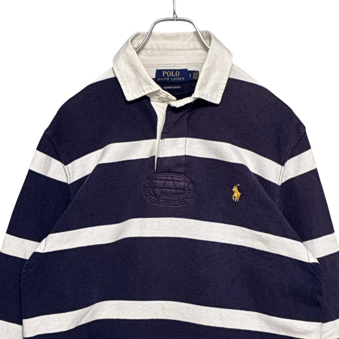 ポロラルフローレン ラガーシャツ 刺繍ロゴ 有名人着用モデル 太ボーダー 紺×白
