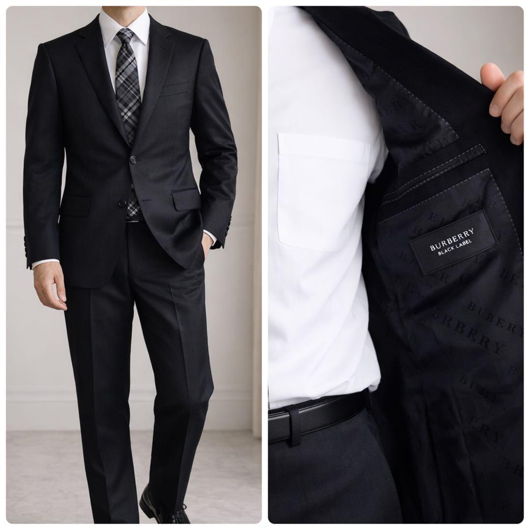美品 バーバリー ブラックレーベル ブラック スーツ 42R L 裏地モノグラム