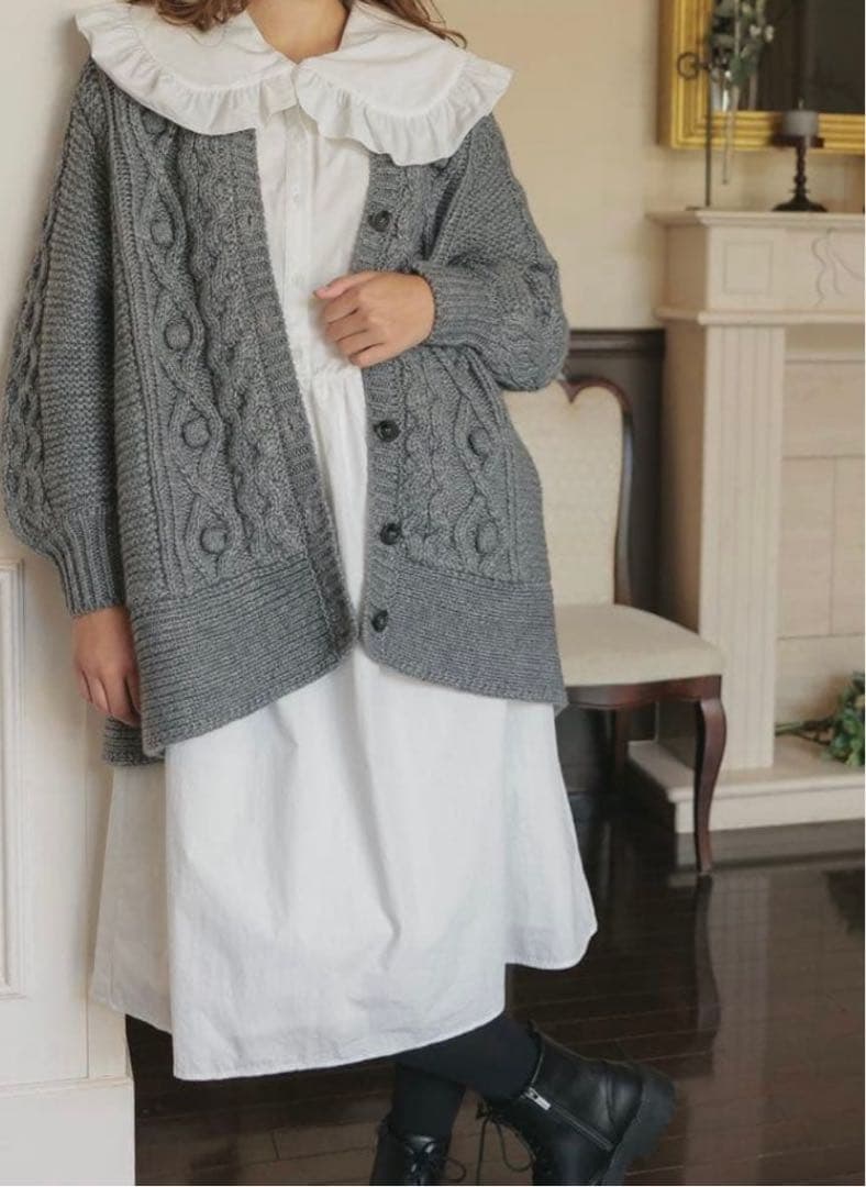 新品未使用UNMINOUアンミヌポップコーンニットコート フリーサイズ グレー