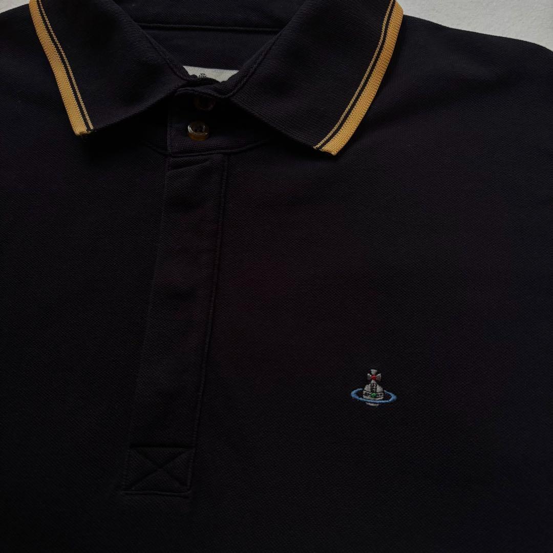 ヴィヴィアン・ウエストウッド　長袖ポロシャツ　Lサイズ　刺繍ロゴ　ブラック　古着