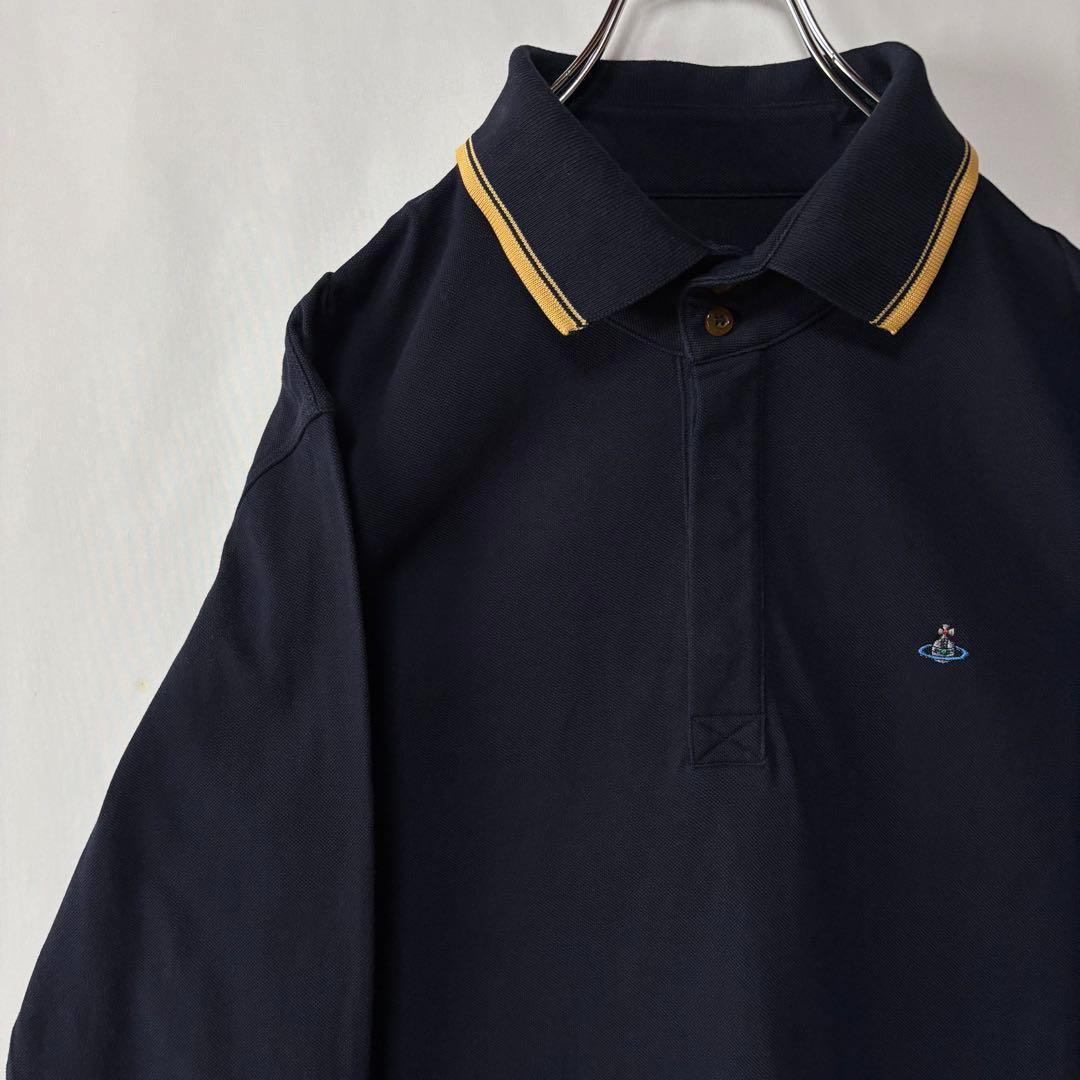 ヴィヴィアン・ウエストウッド　長袖ポロシャツ　Lサイズ　刺繍ロゴ　ブラック　古着