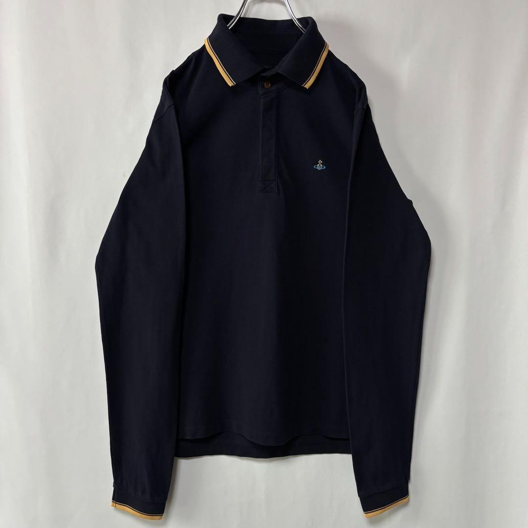 ヴィヴィアン・ウエストウッド　長袖ポロシャツ　Lサイズ　刺繍ロゴ　ブラック　古着