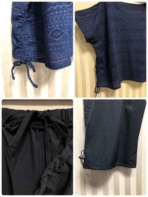新品☆8L紺系♪カーゴパンツ付タンクトップ水着4点セット♪リゾートにも☆a993