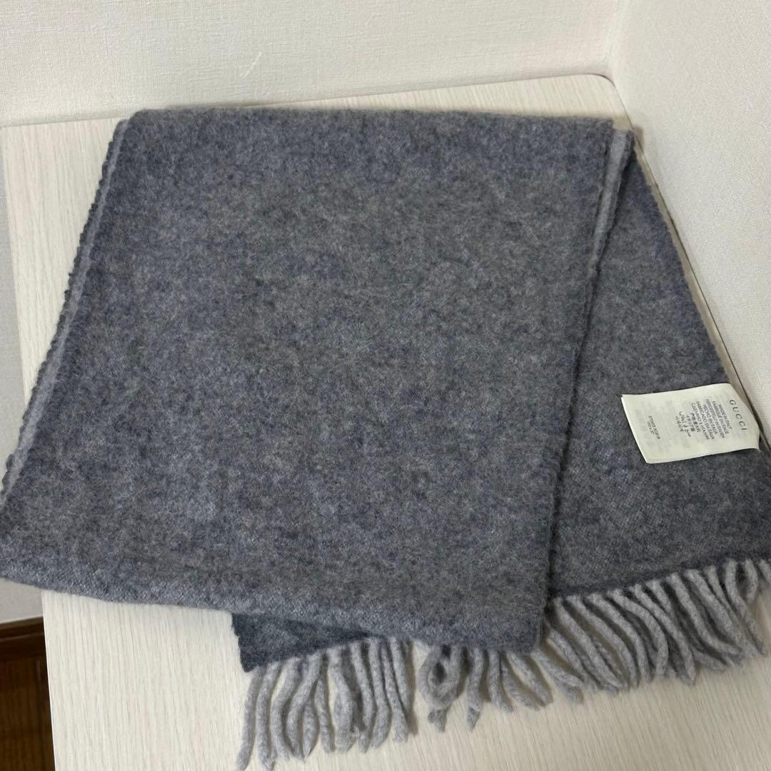 定番✨GUCCI グッチ　マフラー　GG柄　シェリーライン　フリンジ　グレー