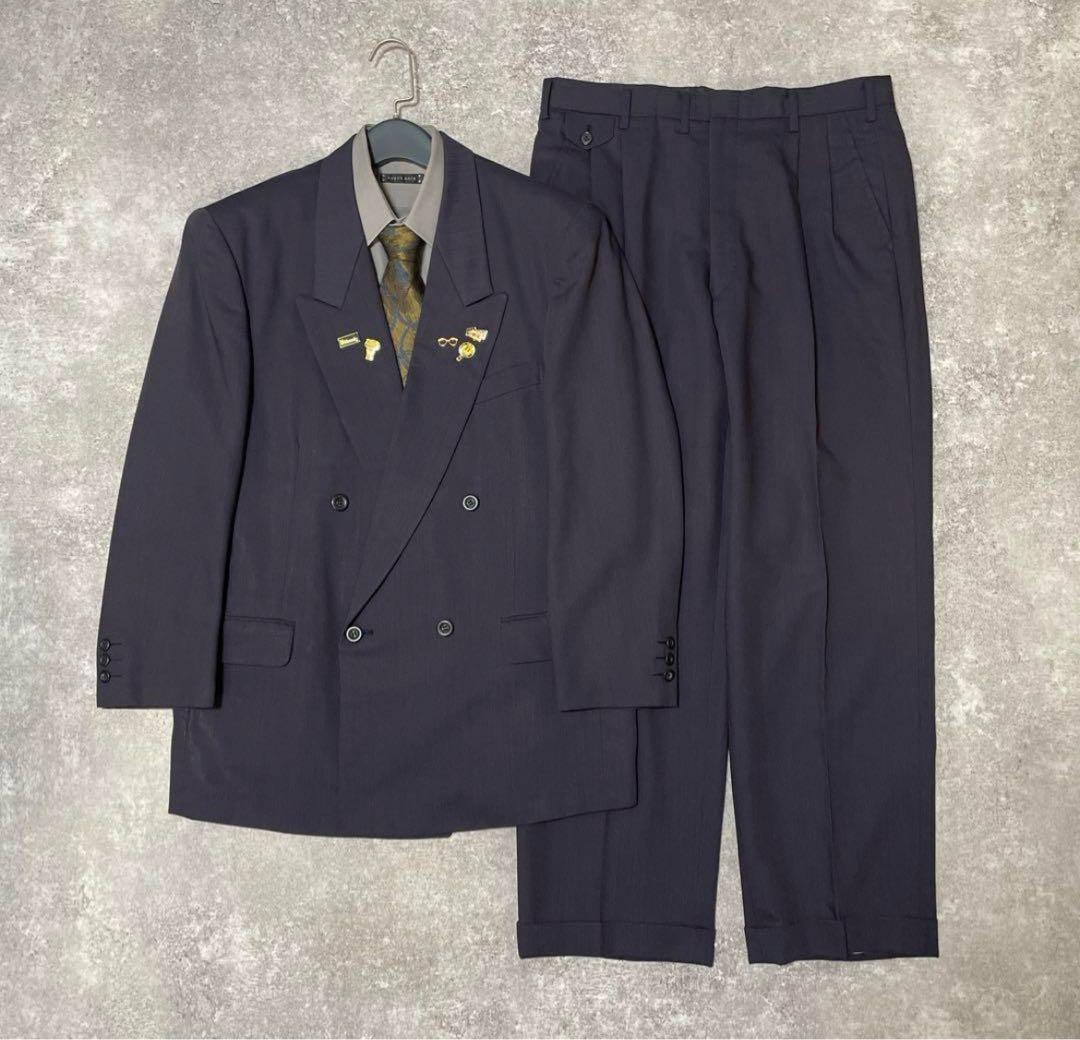 Vintage セットアップ　ダブルスーツ　パープル、えんじ色、成人式、ピンズ