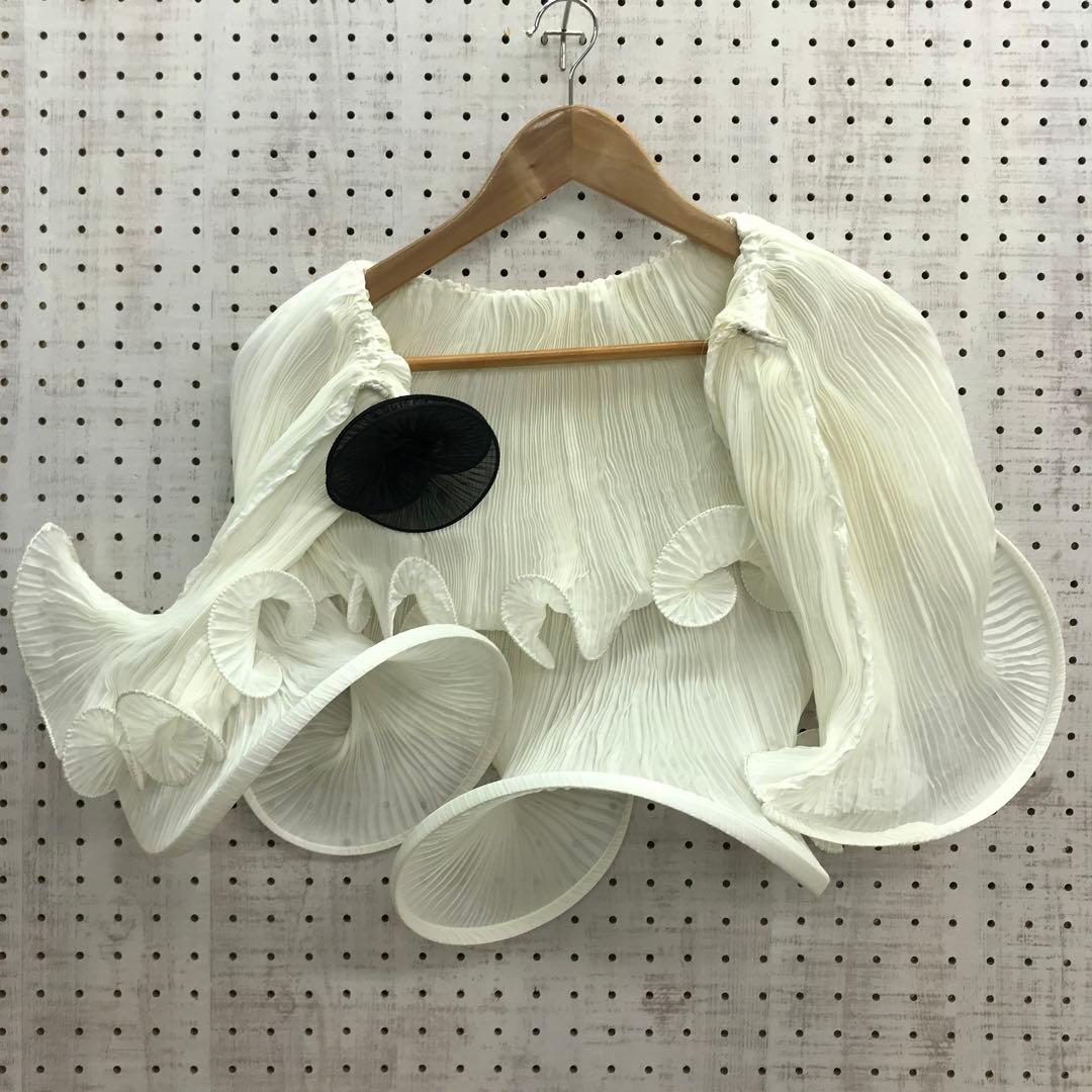 フレンチ 和 モード 古着 コサージュ付 3D アコーディオンプリーツケープ