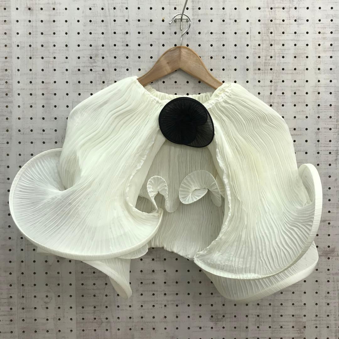 フレンチ 和 モード 古着 コサージュ付 3D アコーディオンプリーツケープ