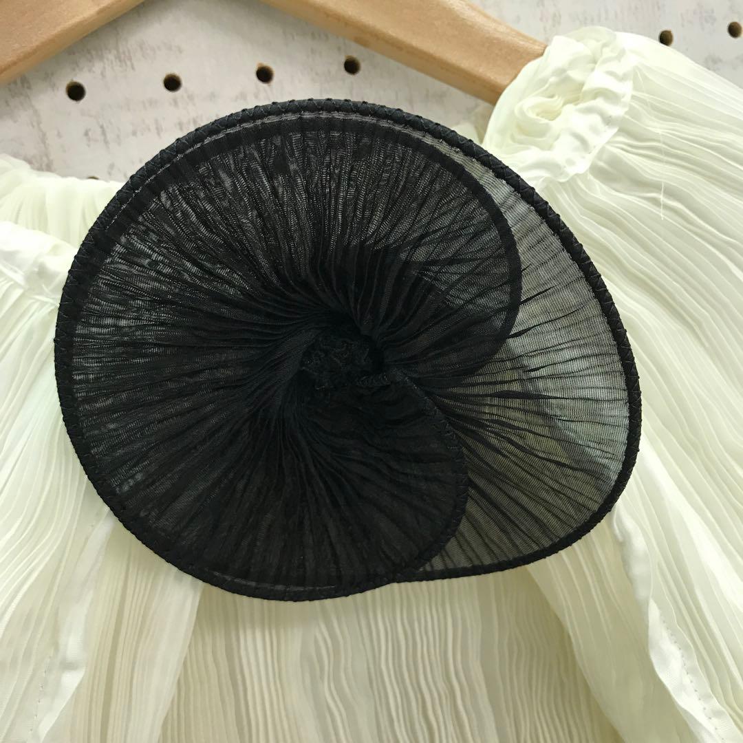 フレンチ 和 モード 古着 コサージュ付 3D アコーディオンプリーツケープ