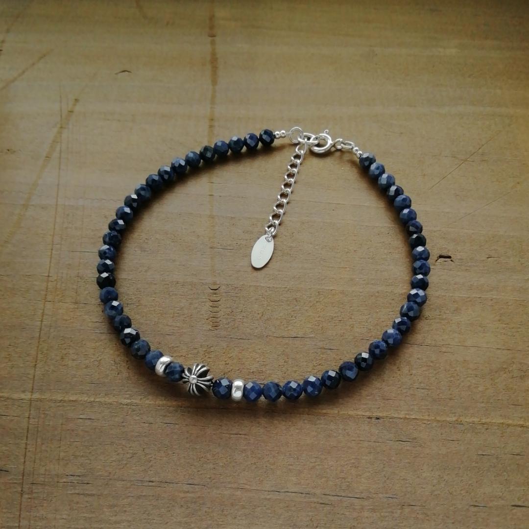 サファイア ＆ クロスボール アンクレット / 天然石 シルバー925