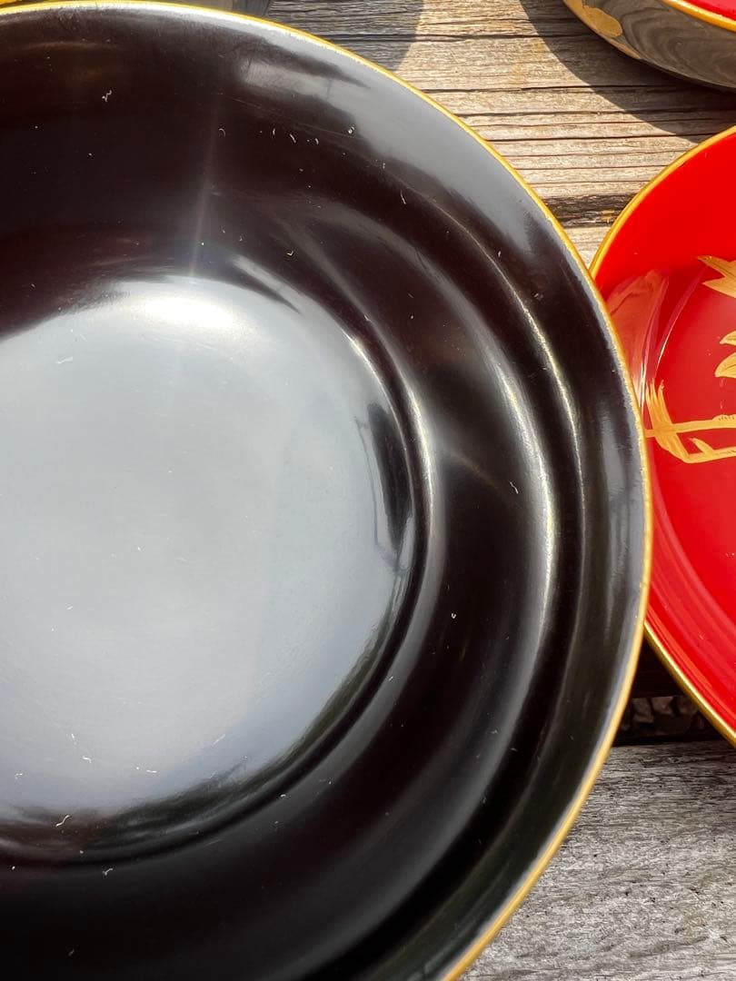 80 能登輪島塗 溜塗蒔絵椀 五三桐紋