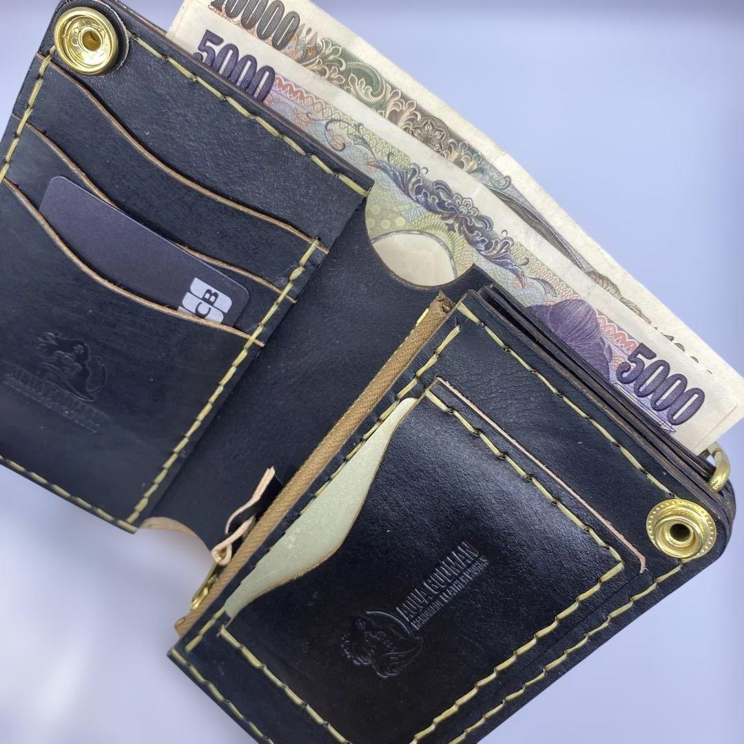 イタリア革 丘染めブラック ミドルトラッカーウォレット BMT0511