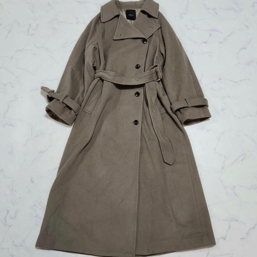 美品/23AW☆アニュアンス　ウールトレンチコート　カーキグレー　S