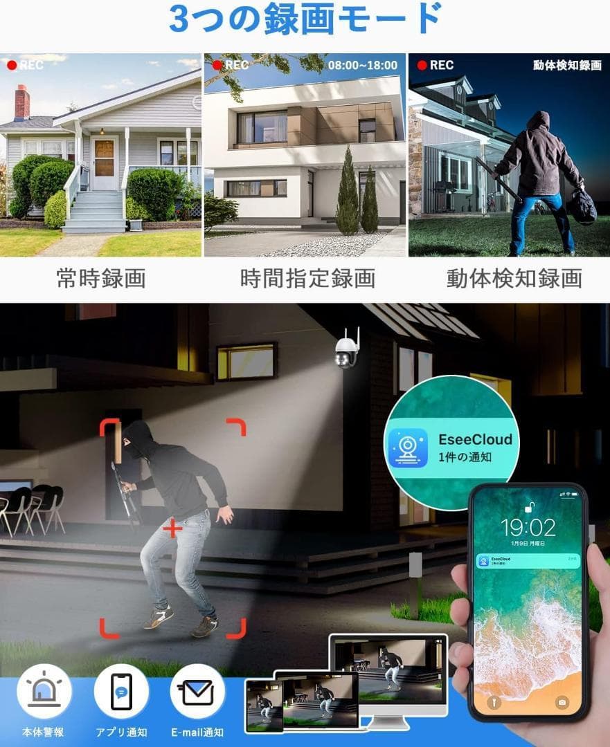 防犯カメラ ワイヤレス 屋外 防犯カメラセット 12.5インチ一体型録画機