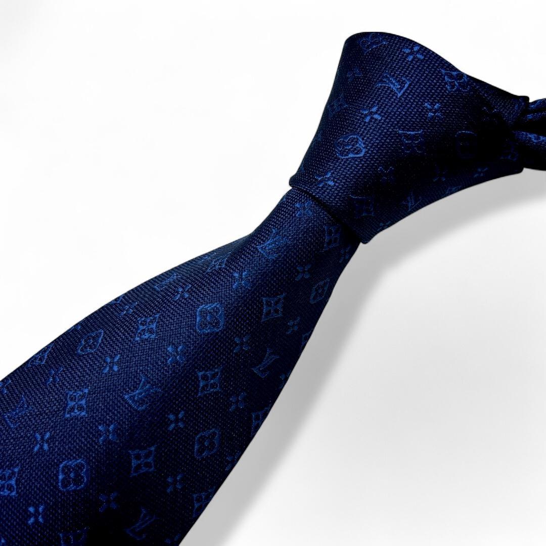 LOUIS VUITTON ネクタイ モノグラム ネイビー シルク LV