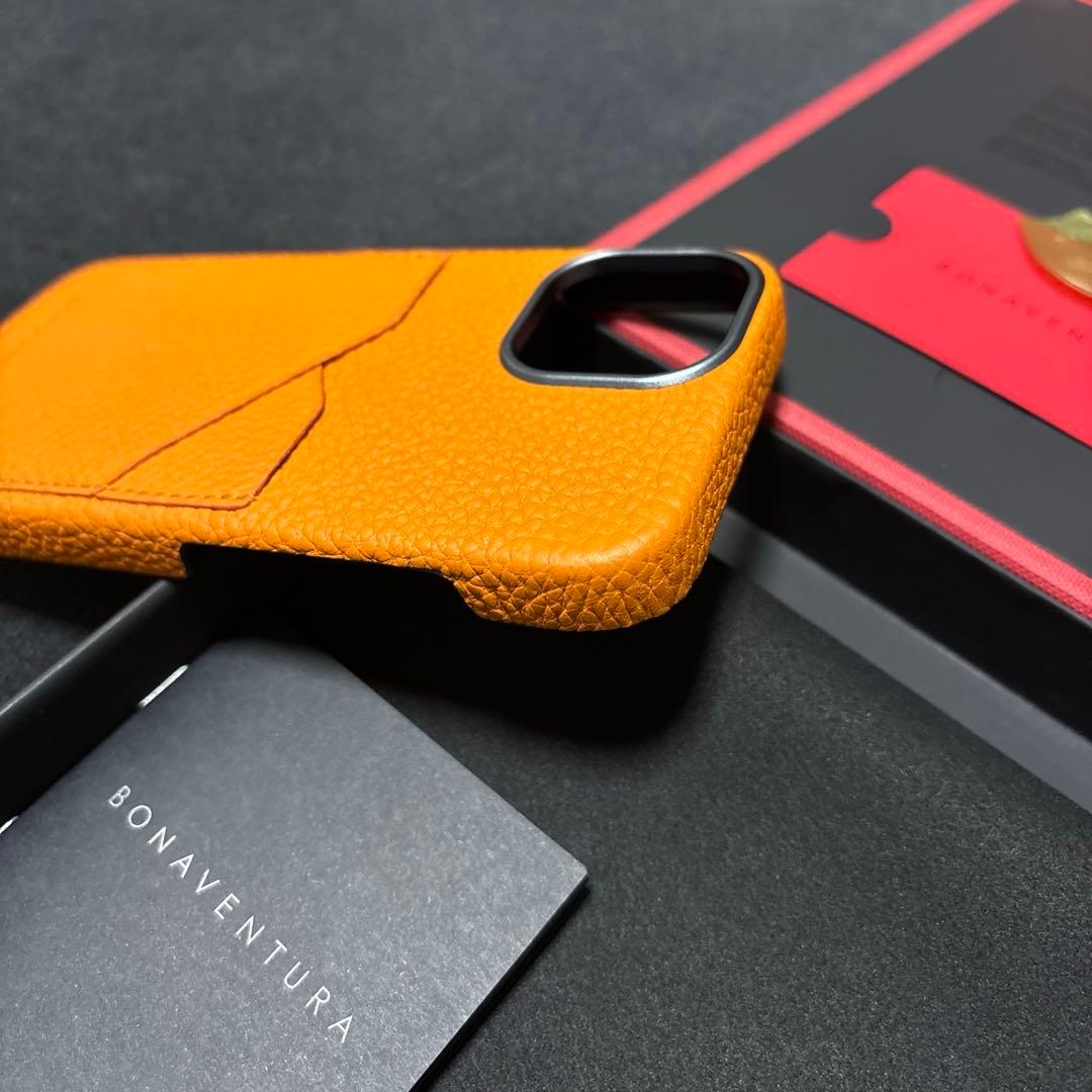 【新品化粧箱付】BONAVENTURA オレンジレザー iPhone15用ケース