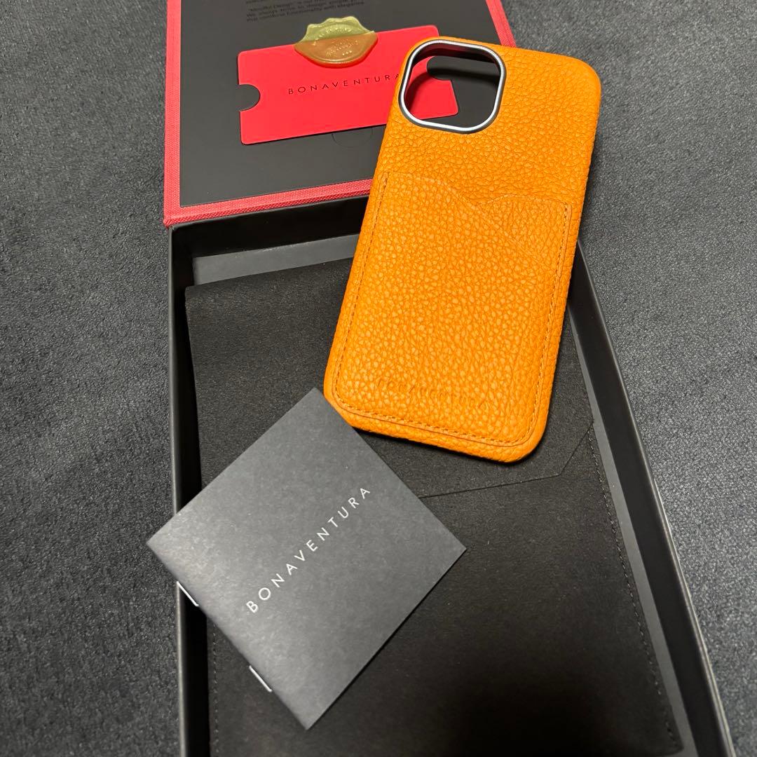 【新品化粧箱付】BONAVENTURA オレンジレザー iPhone15用ケース