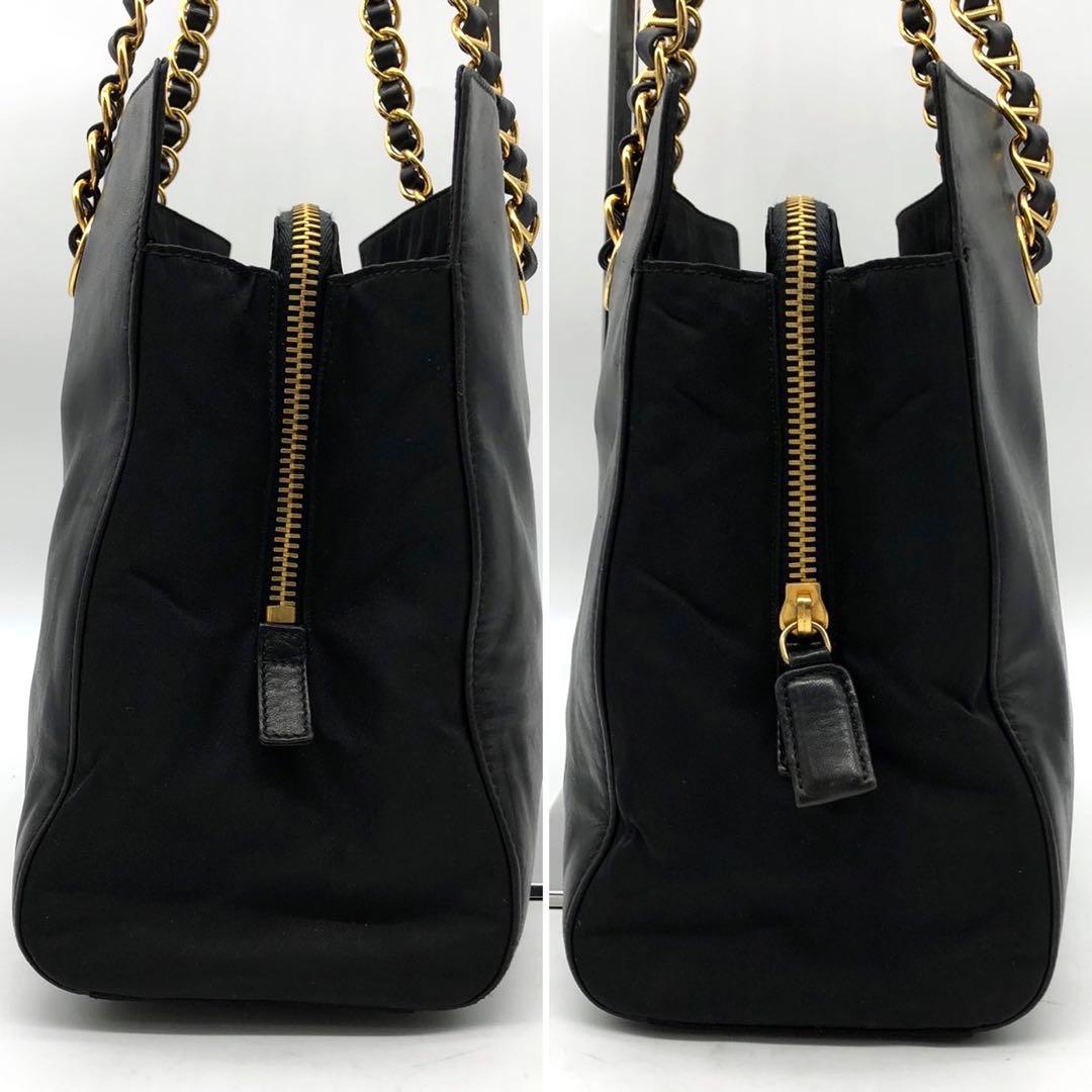 ✨美品・ギャランティ付✨プラダ チェーンショルダーバッグ ロゴ型押し 切り替え