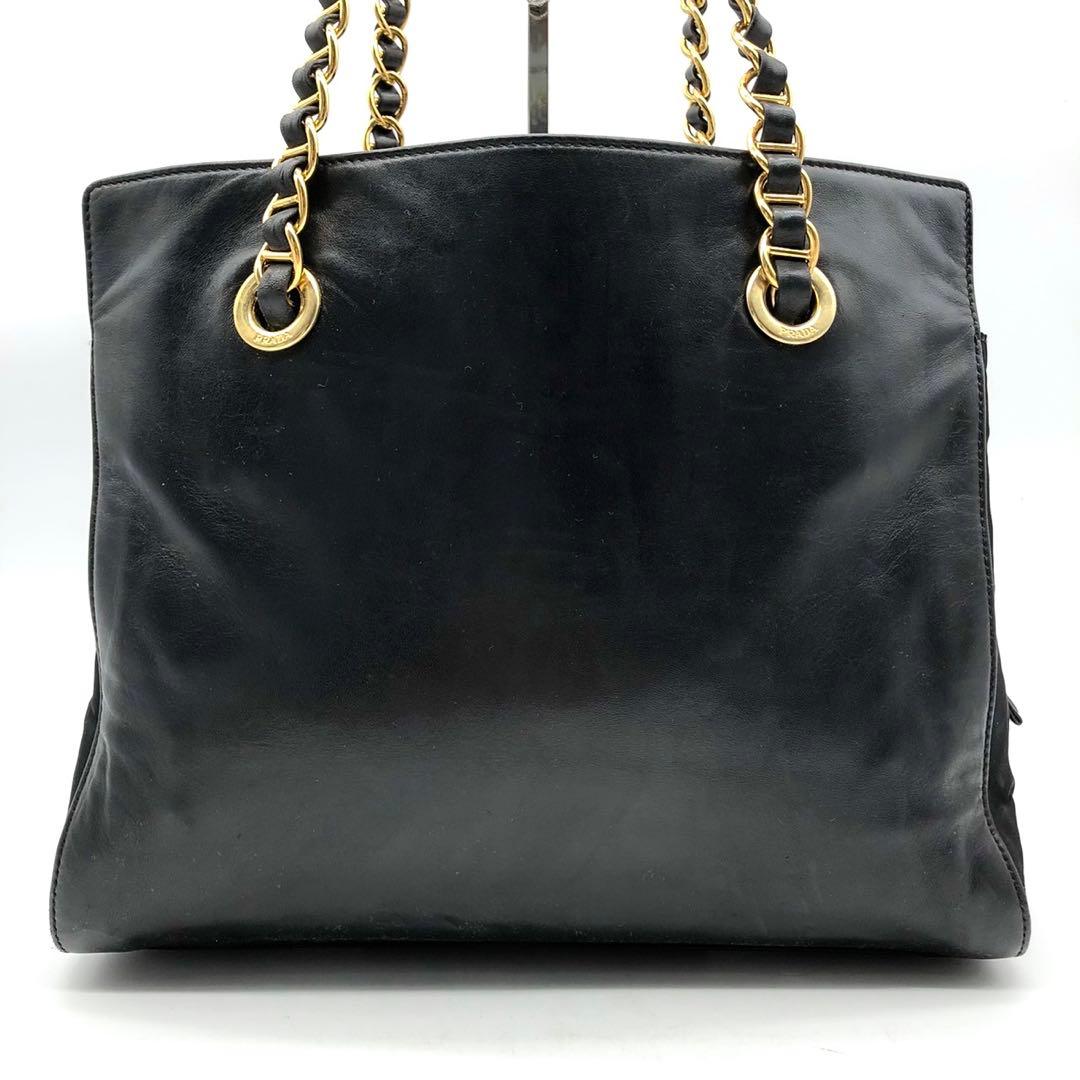 ✨美品・ギャランティ付✨プラダ チェーンショルダーバッグ ロゴ型押し 切り替え