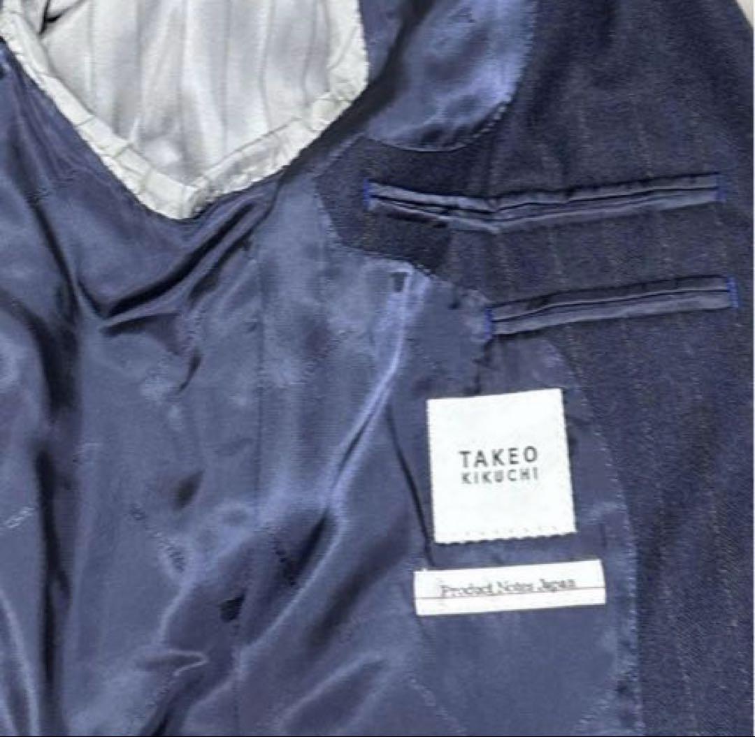 タケオキクチ　スーツ上下　Lサイズ　ネイビー ストライプ　秋冬用