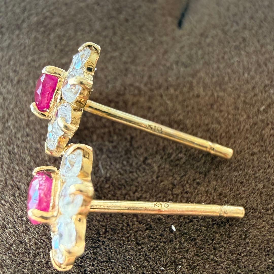 くーちゃん　K10 ルビー　キュービックジルコニア　フラワー　ピアス