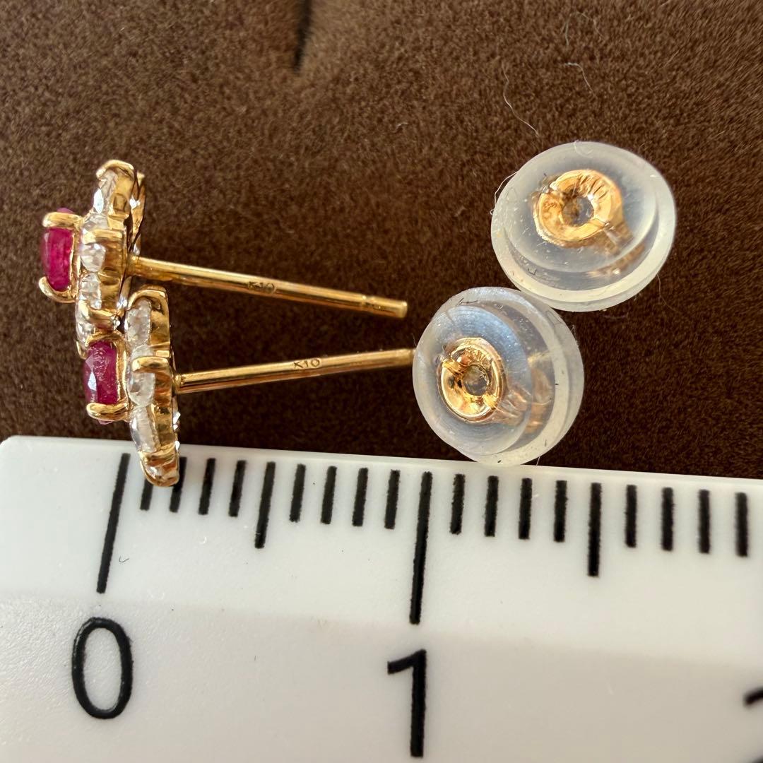 くーちゃん　K10 ルビー　キュービックジルコニア　フラワー　ピアス