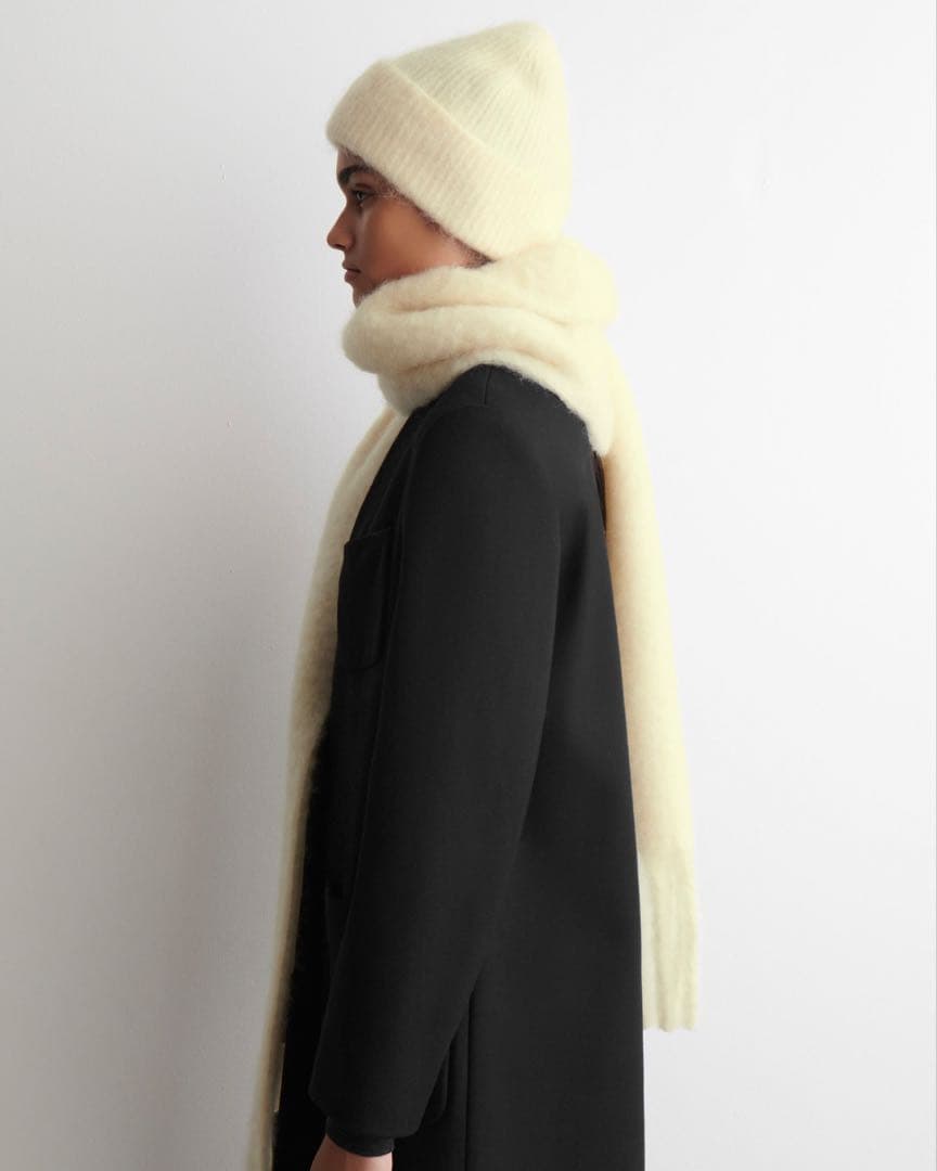 新品未使用 COS フリンジブラッシュドモヘアマフラー バターミルク