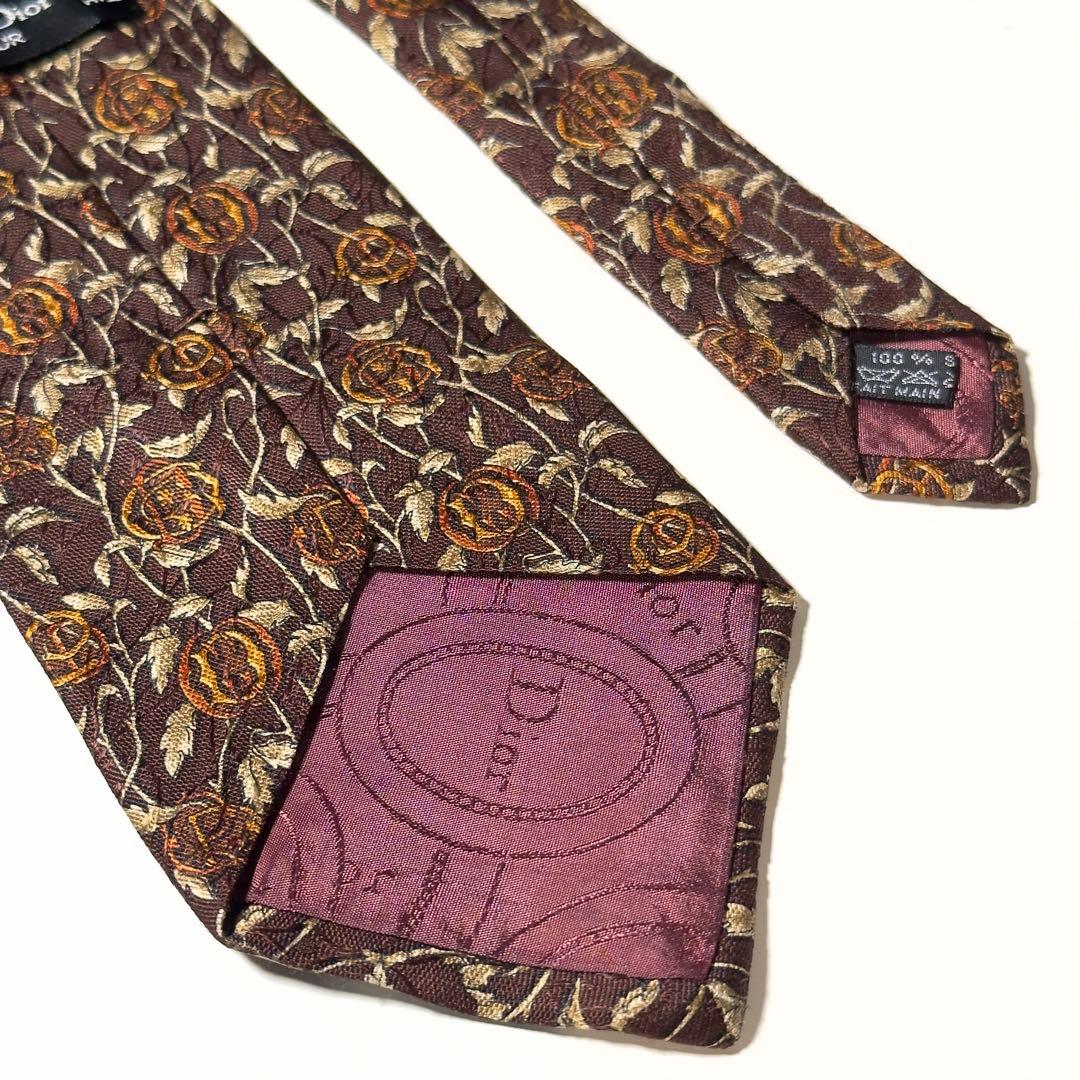 【美品】 Dior ディオール ブラウン系 ペイズリー柄 花柄 ネクタイ