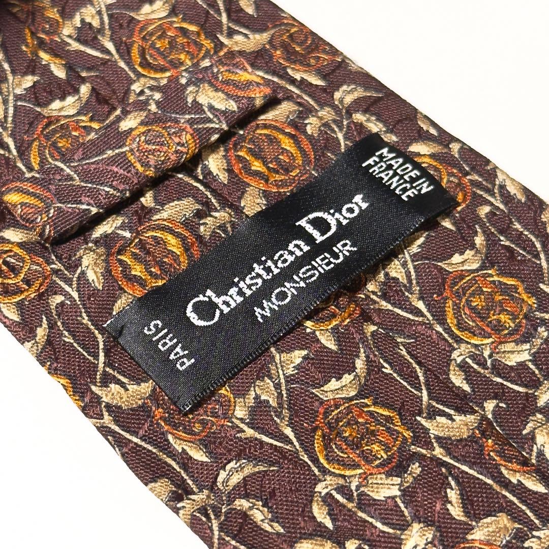 【美品】 Dior ディオール ブラウン系 ペイズリー柄 花柄 ネクタイ