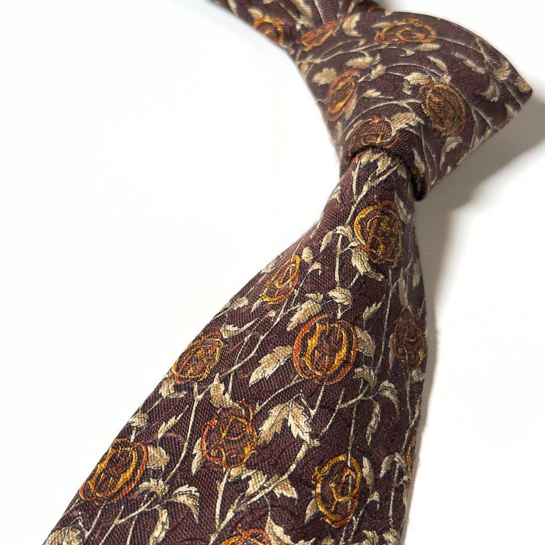 【美品】 Dior ディオール ブラウン系 ペイズリー柄 花柄 ネクタイ