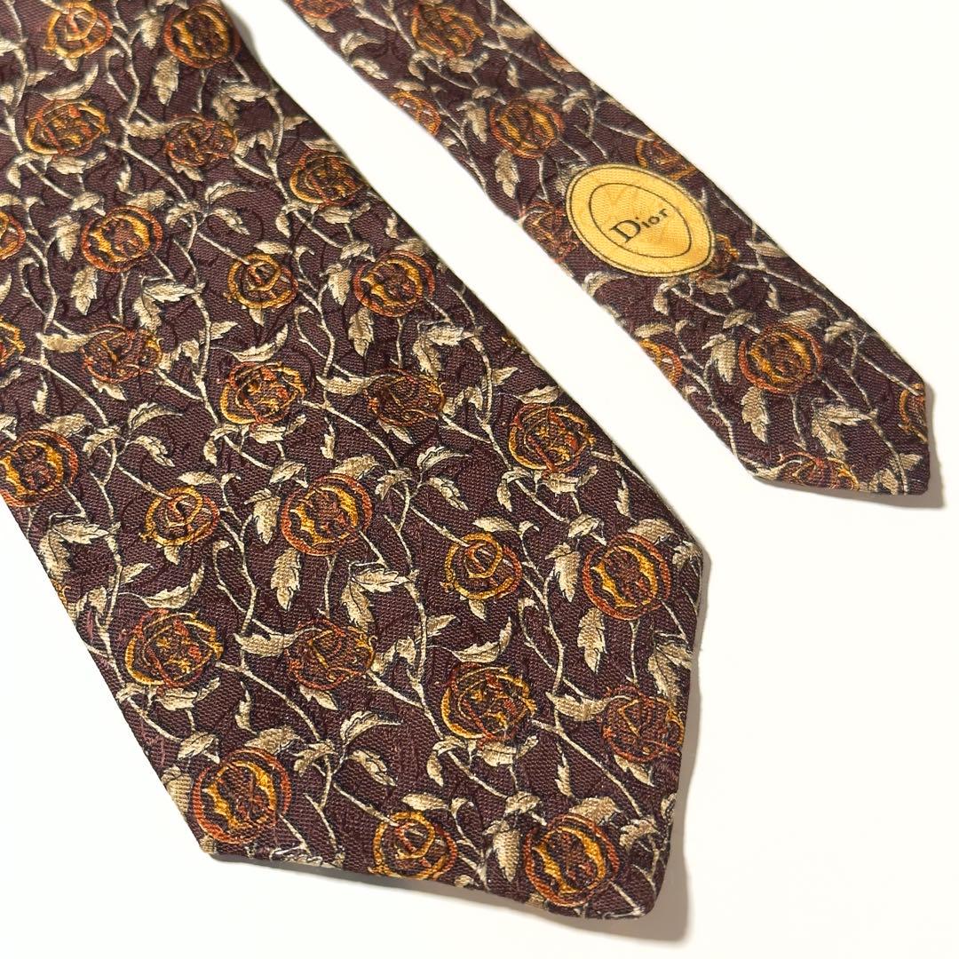 【美品】 Dior ディオール ブラウン系 ペイズリー柄 花柄 ネクタイ