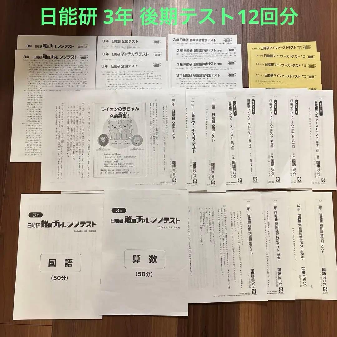日能研 3年 全国テスト・難関テスト・マイファーストテスト等12回分