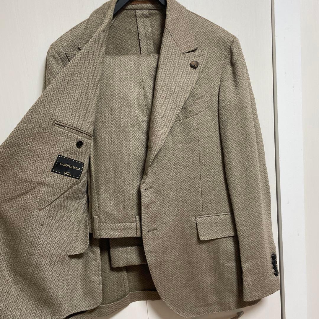 ガブリエレパジーニ　キャメル　ヘリンボーン　スーツ　　50サイズ