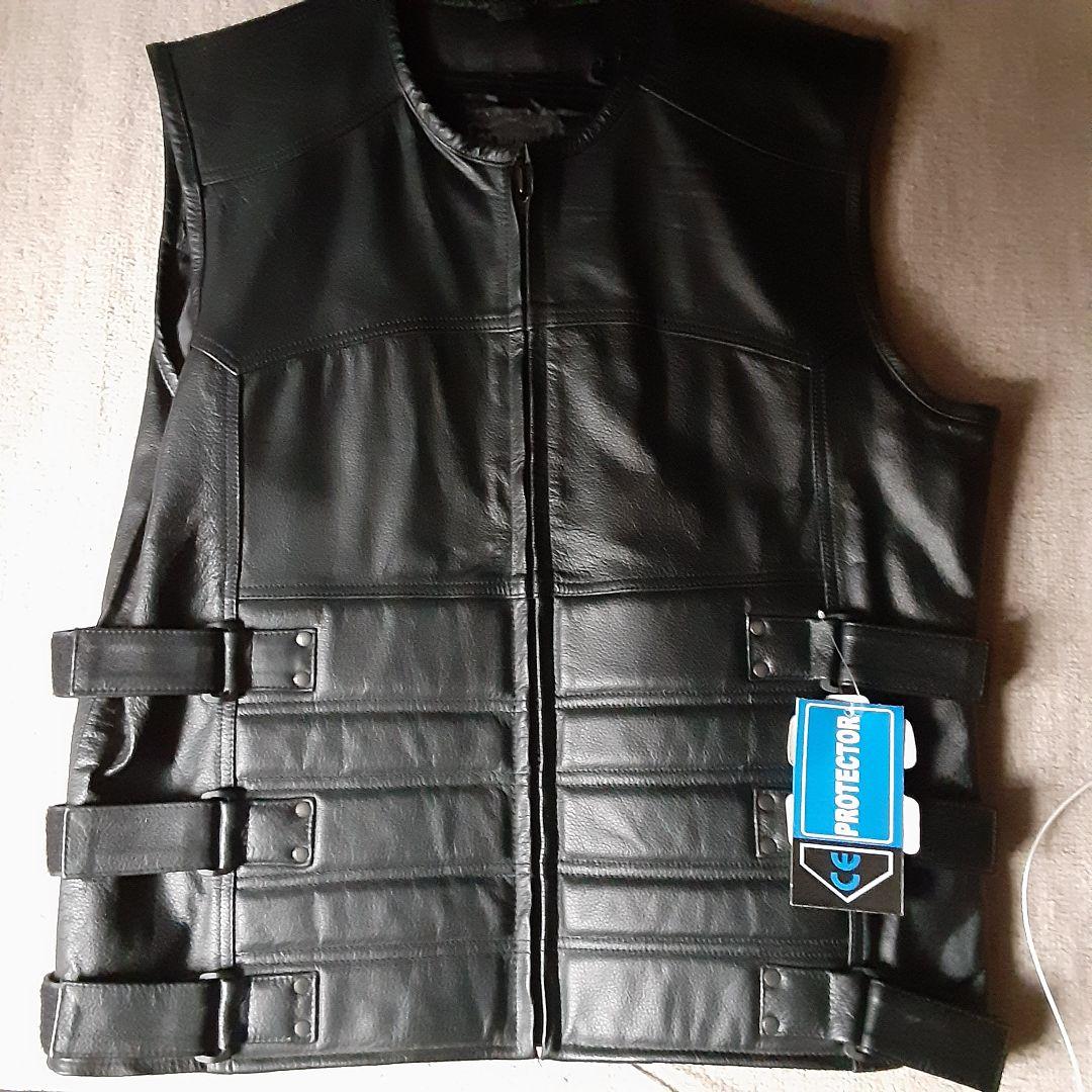 本革 バイク用ベスト 黒