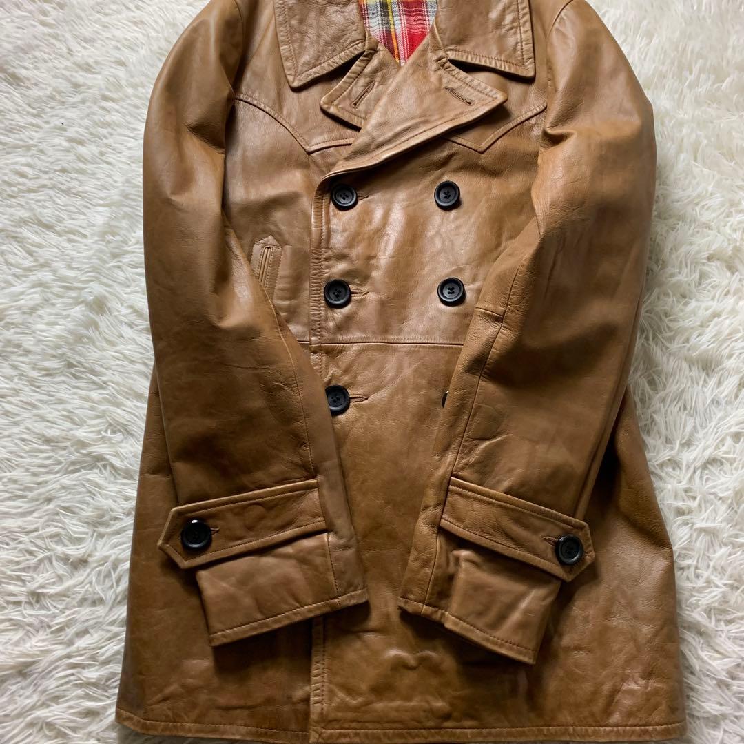 美品■T.M.T レザーピーコート キャメル ブラウン M