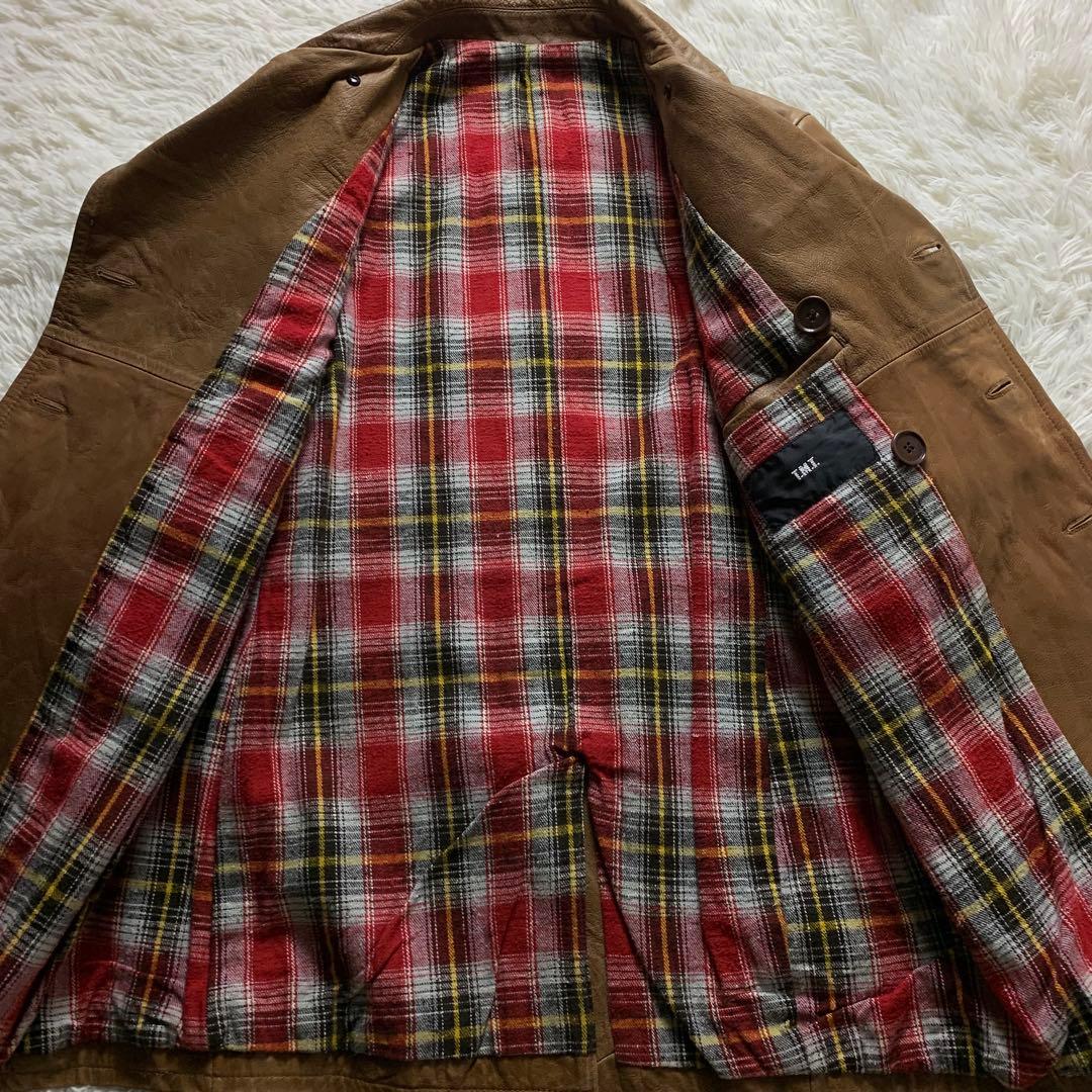 美品■T.M.T レザーピーコート キャメル ブラウン M