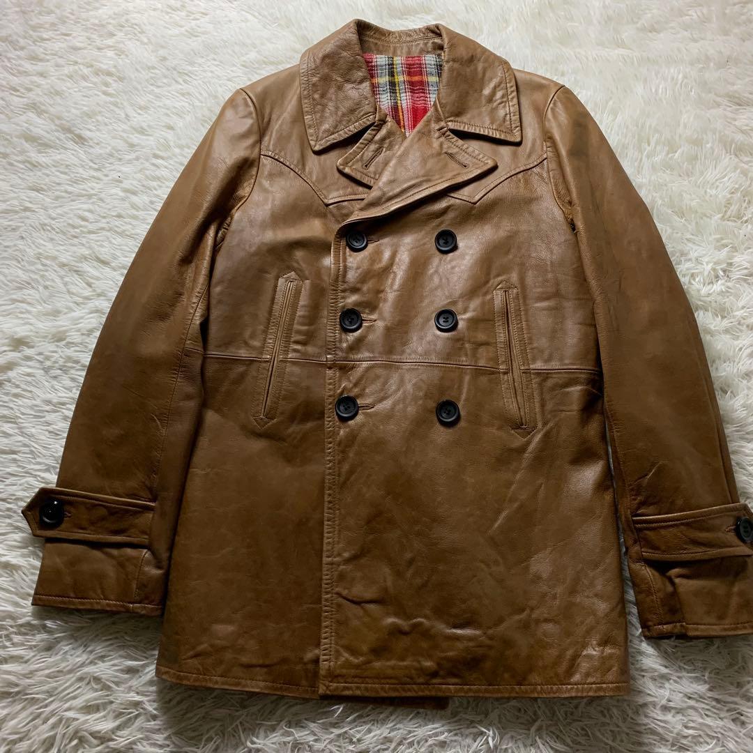 美品■T.M.T レザーピーコート キャメル ブラウン M