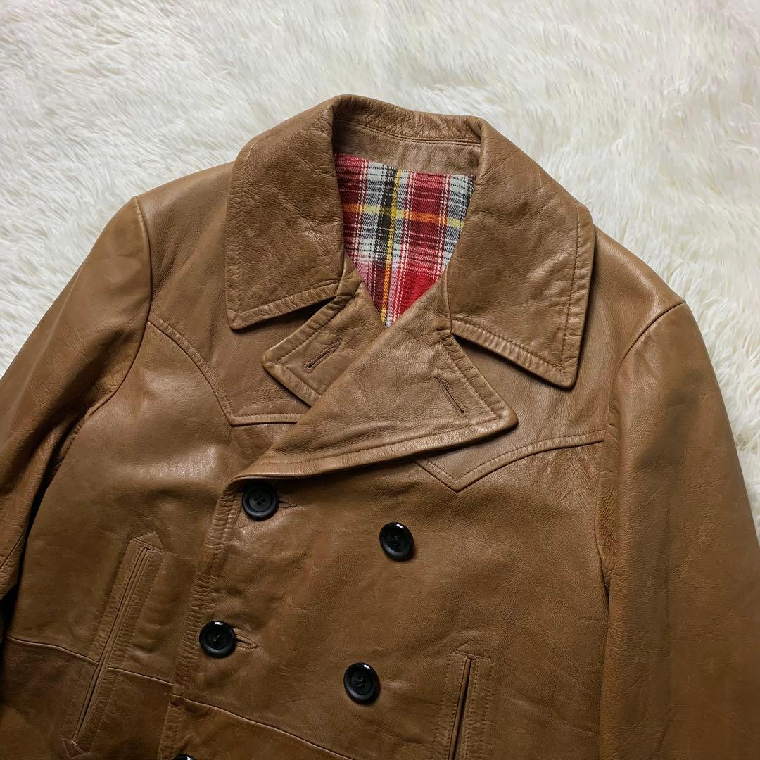 美品■T.M.T レザーピーコート キャメル ブラウン M