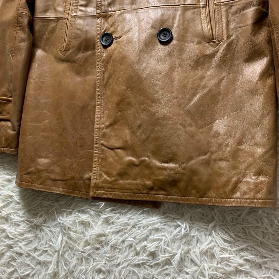 美品■T.M.T レザーピーコート キャメル ブラウン M