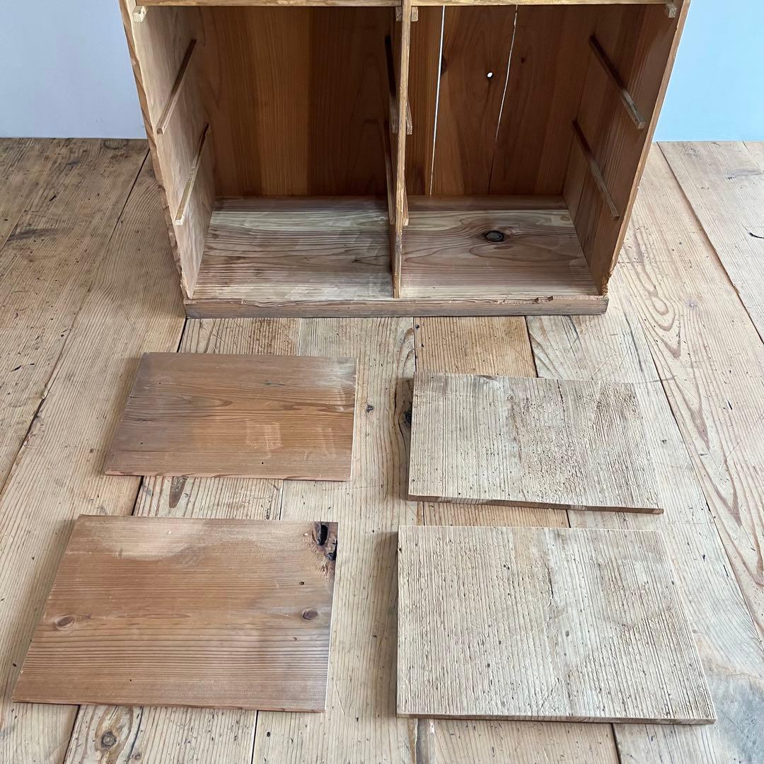 アンティーク オープンラック 格子棚 食器棚 カウンター 無垢材 無塗装