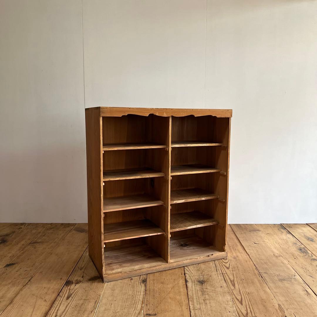 アンティーク オープンラック 格子棚 食器棚 カウンター 無垢材 無塗装