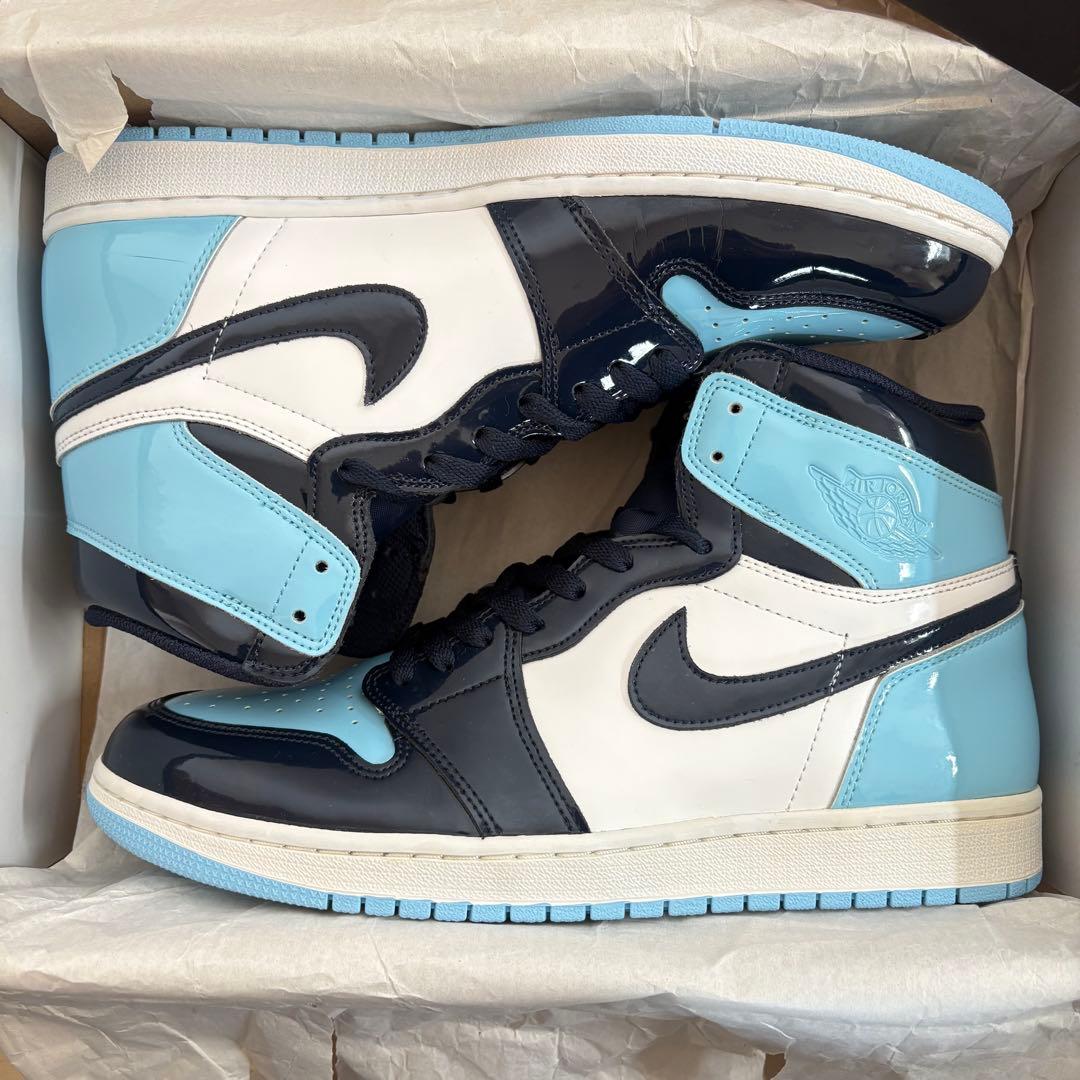 美品 ナイキ CD0461-401 ジョーダン 1 ハイ UNC パテントレザー