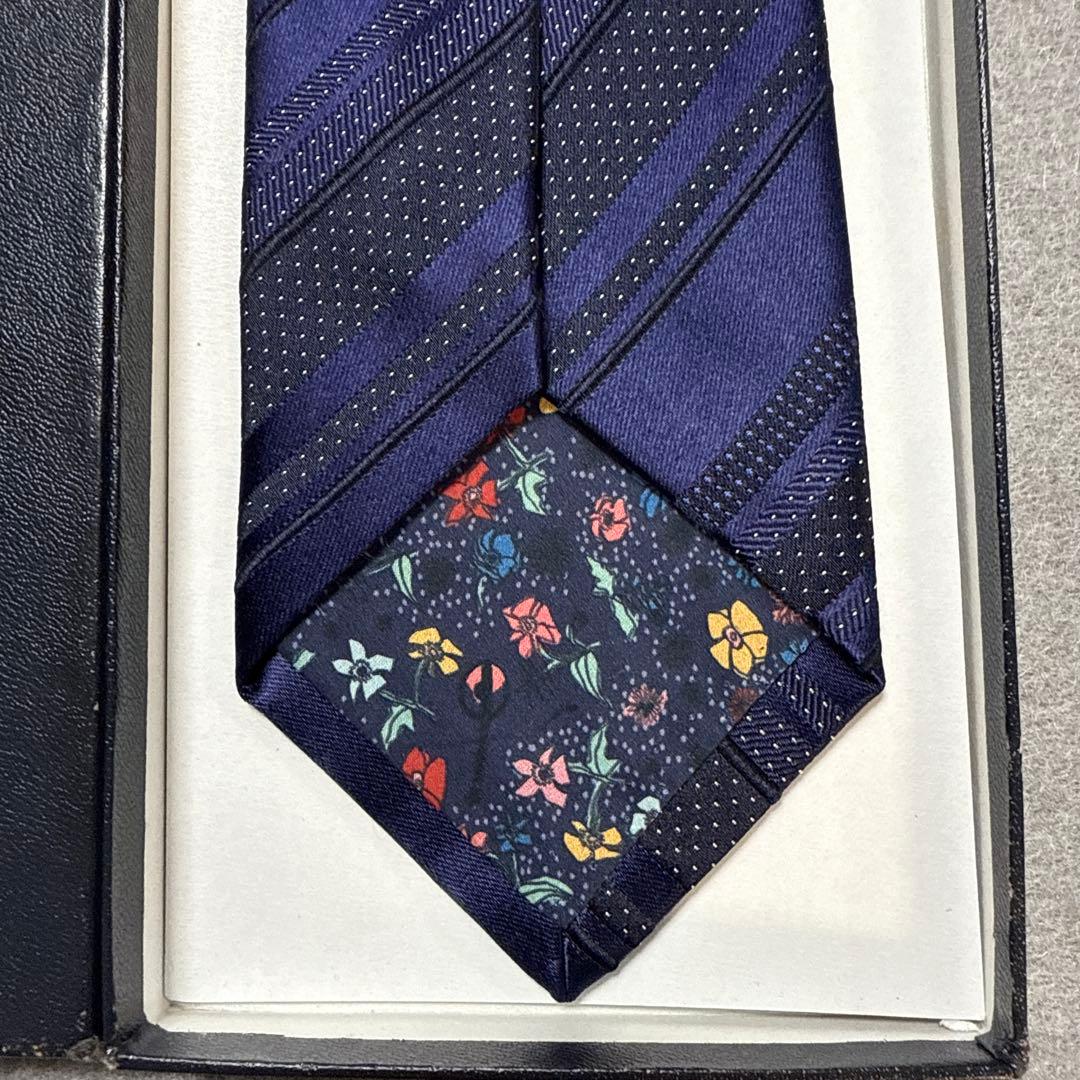美品　ポールスミス　ネクタイ　紺　ストライプ　花柄　シルクジャガード
