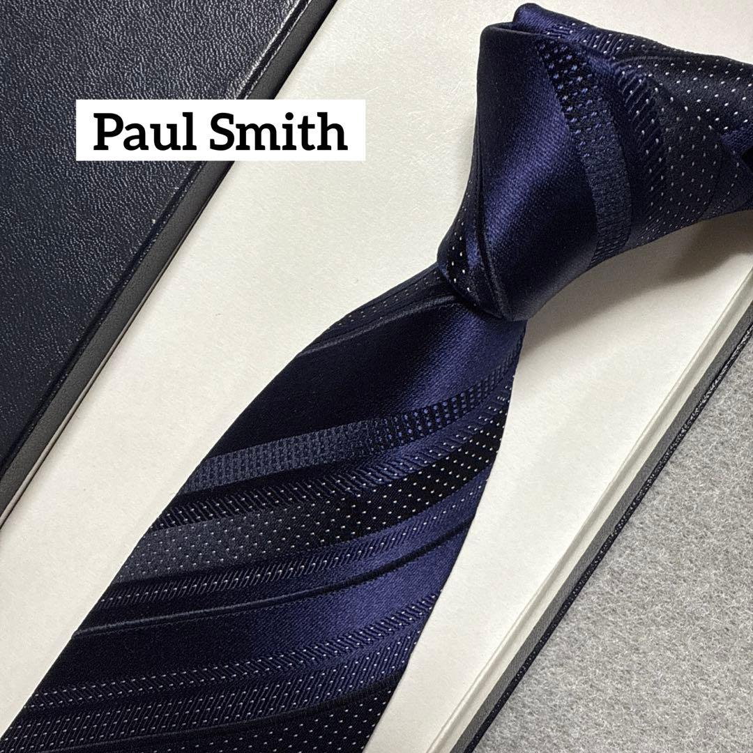 美品　ポールスミス　ネクタイ　紺　ストライプ　花柄　シルクジャガード